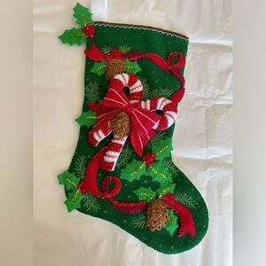 New Bucilla Candy Cane and Ribbon Felt Stocking